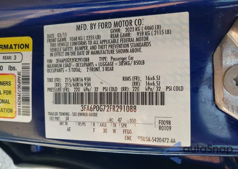 2015 Ford Fusion S z USA, uszkodzony, nr VIN 3FA6P0G72FR291088